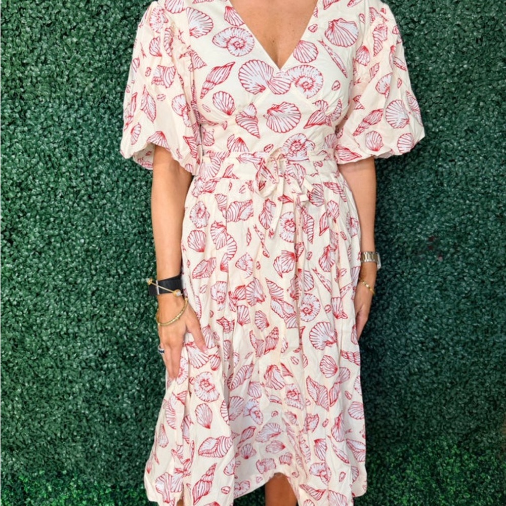 Shell print midi dress